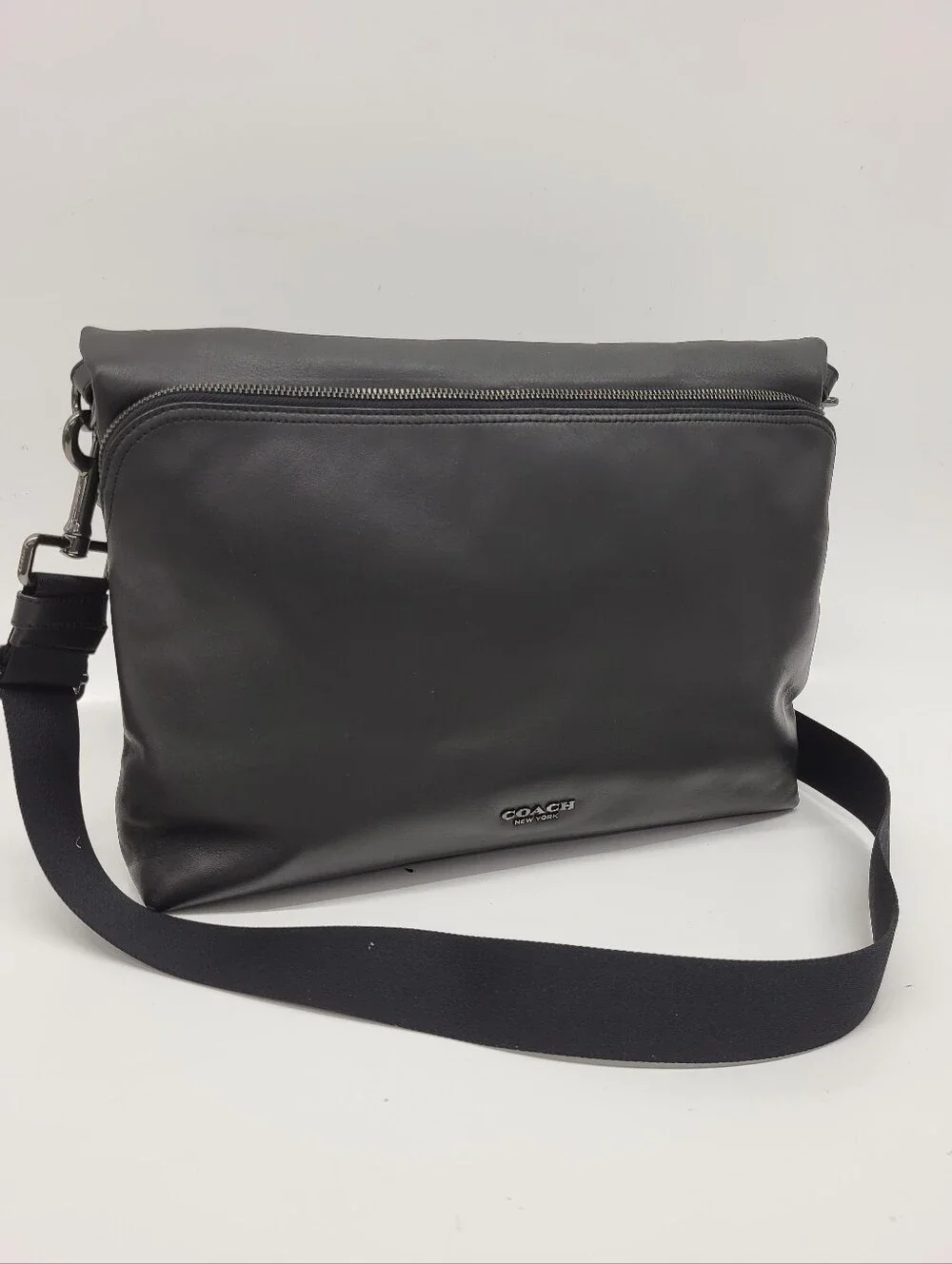 Coach Graham Foldover Tote F50712 Black Leather Convertible Crossbody